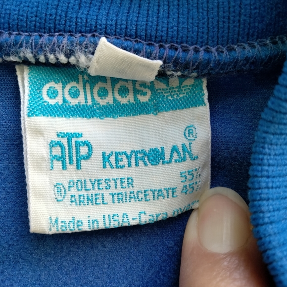 VTG 80s Adidas ATP Keyrolan Blue 3 Stripes Track Jacket Zip Up Trefoil USA Sz M - Picture 8 of 14